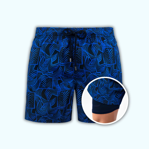 Swim Shorts - Blue & Black Patterned
